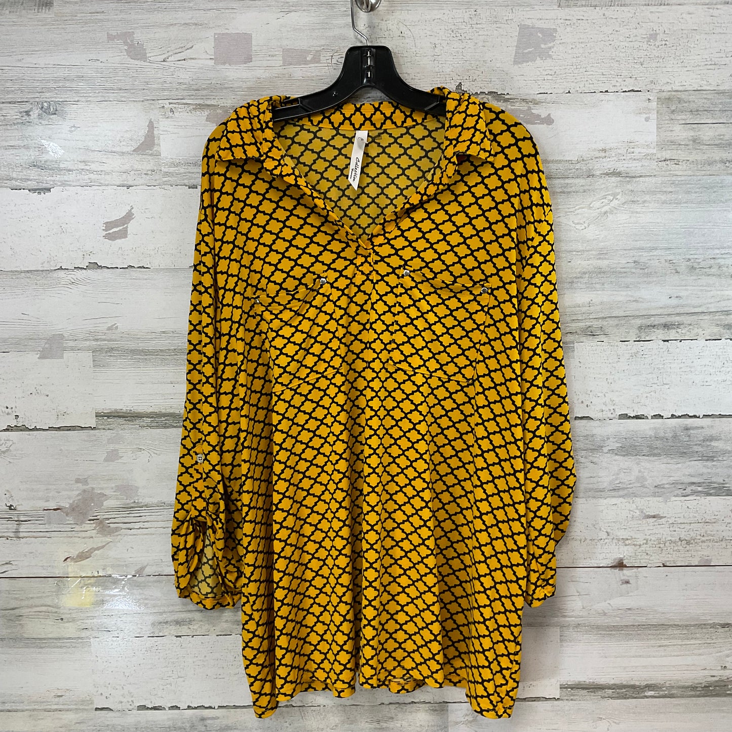 Blouse 3/4 Sleeve By Ny Collection In Yellow, Size: 3x