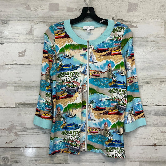 Top Long Sleeve By Tinta In Blue & White, Size: L