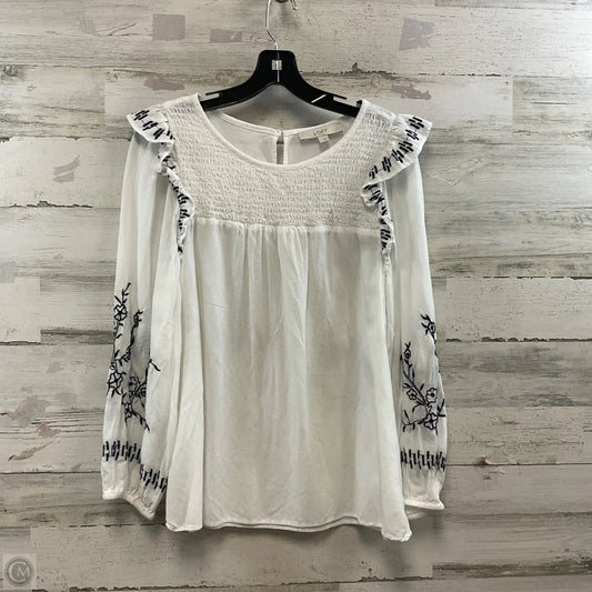 Top Long Sleeve By Loft In White, Size: L