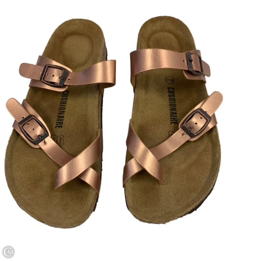 Sandals Flip Flops By Cushionaire In Gold, Size: 8.5