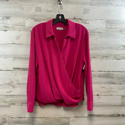 Blouse Long Sleeve By Calvin Klein In Pink, Size: L