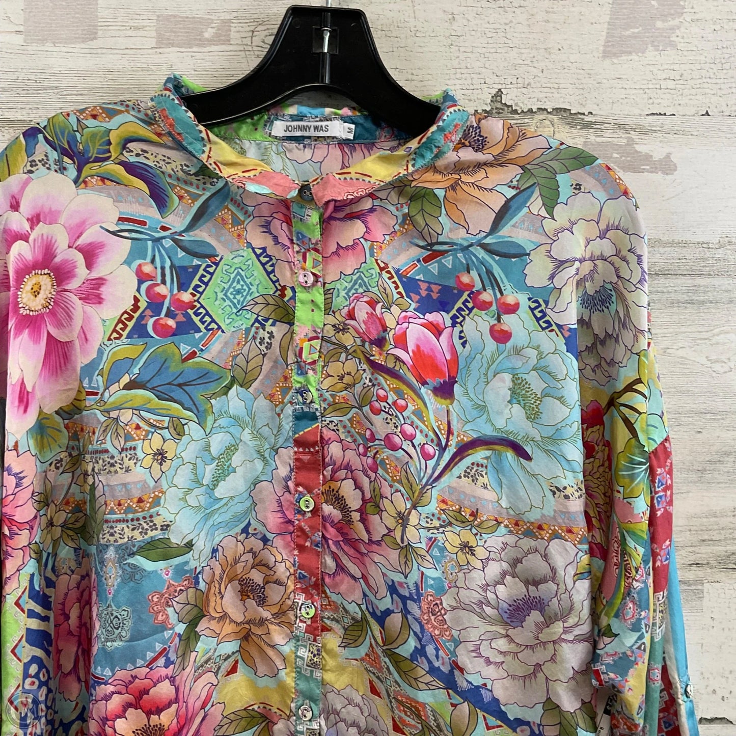 Blouse Long Sleeve By Johnny Was In Green & Red, Size: M
