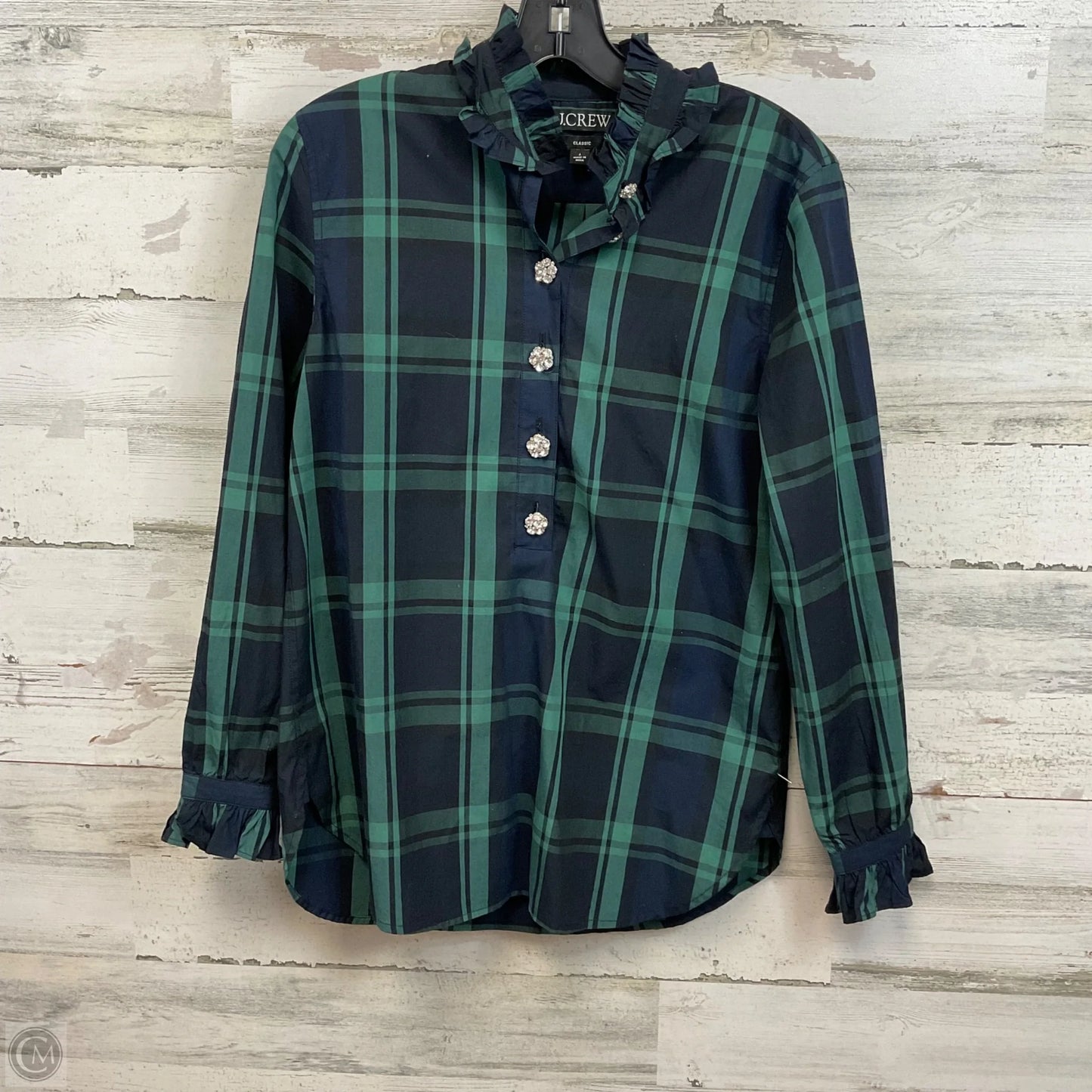 Blouse Long Sleeve By J. Crew In Green, Size: Xs