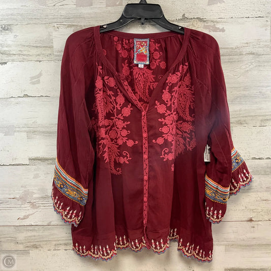 Blouse Long Sleeve By Johnny Was In Red, Size: M