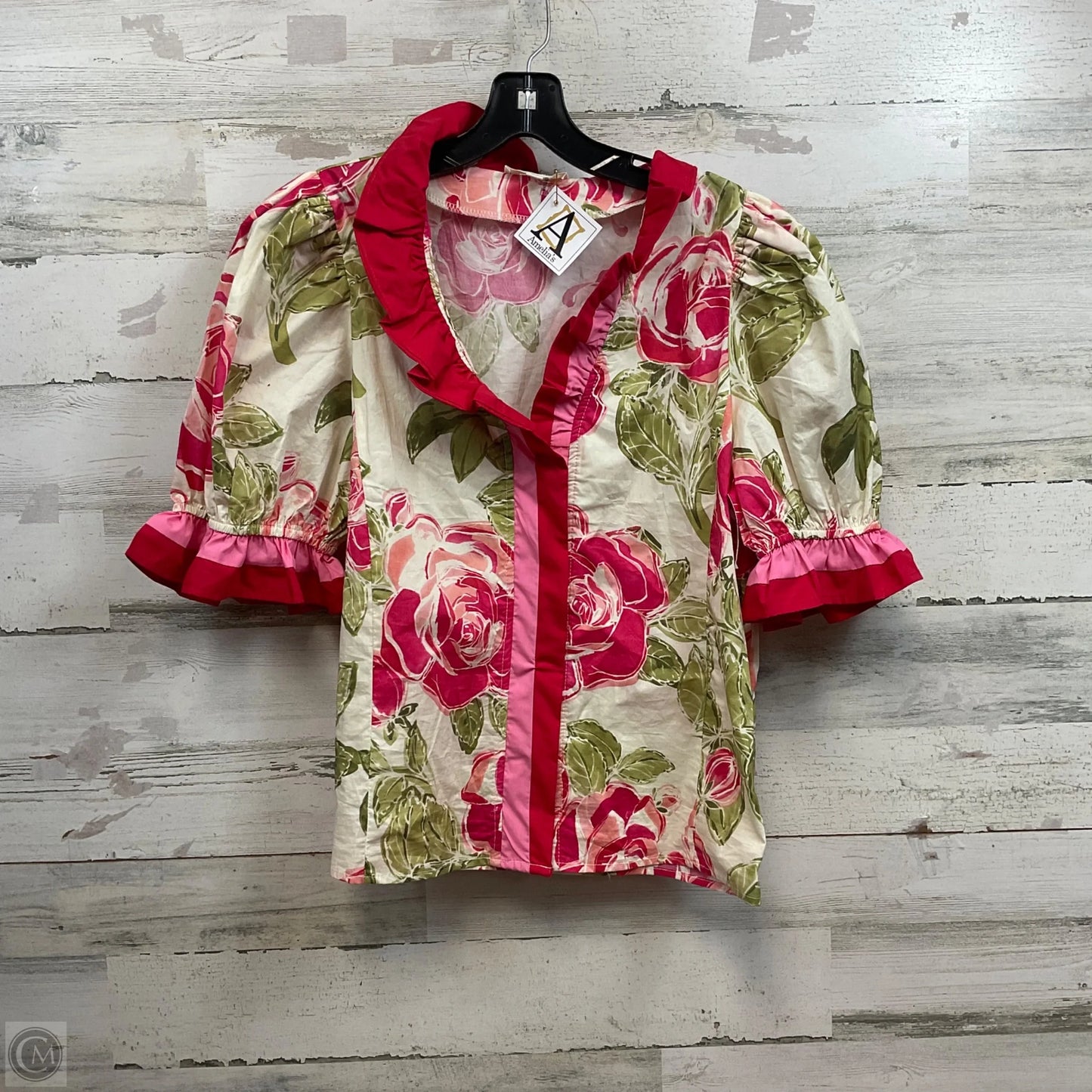 Blouse Short Sleeve By Entro In Pink, Size: S