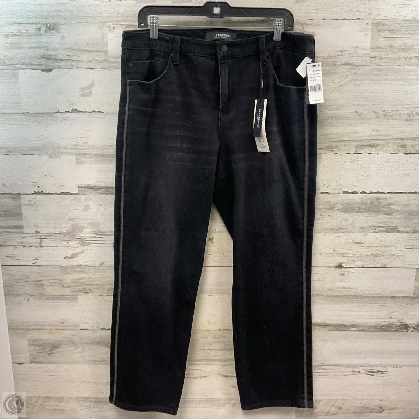 Jeans Straight By Liverpool In Black Denim, Size: 14