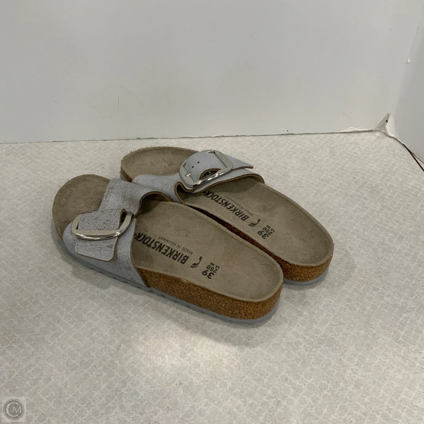 Sandals Flats By Birkenstock In Silver, Size: 9