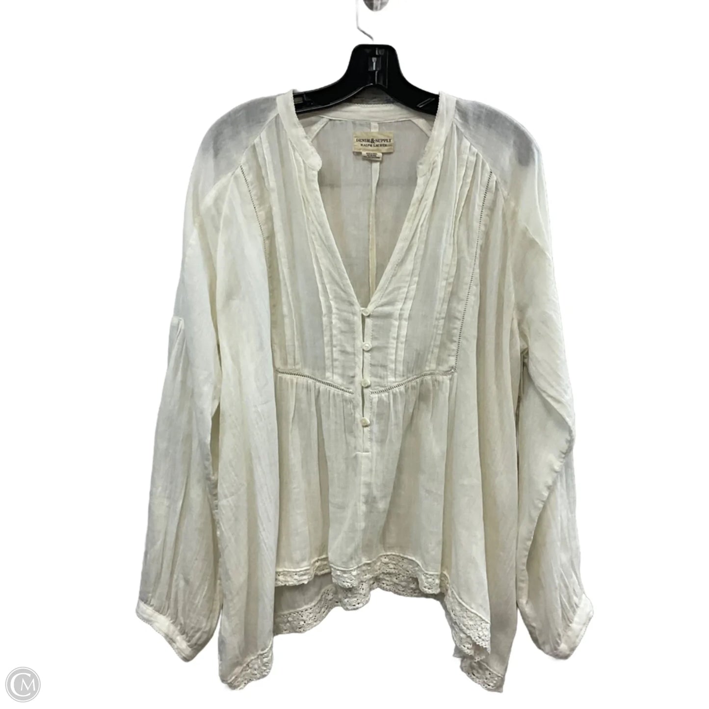 Blouse Long Sleeve By Denim & Supply By Ralph Lauren In Cream, Size: Xl