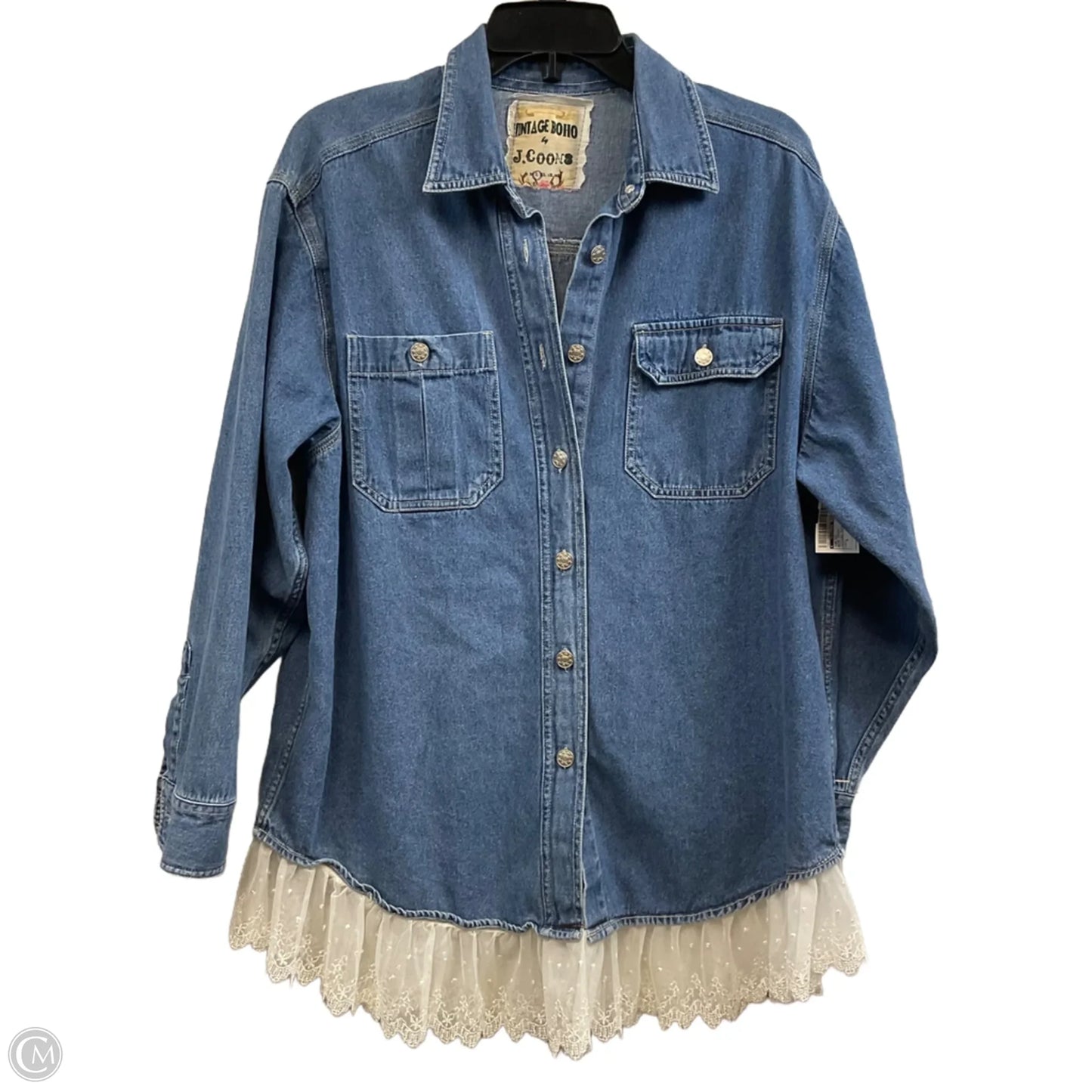Top Long Sleeve By VINTAGE BOHO In Blue Denim, Size: L