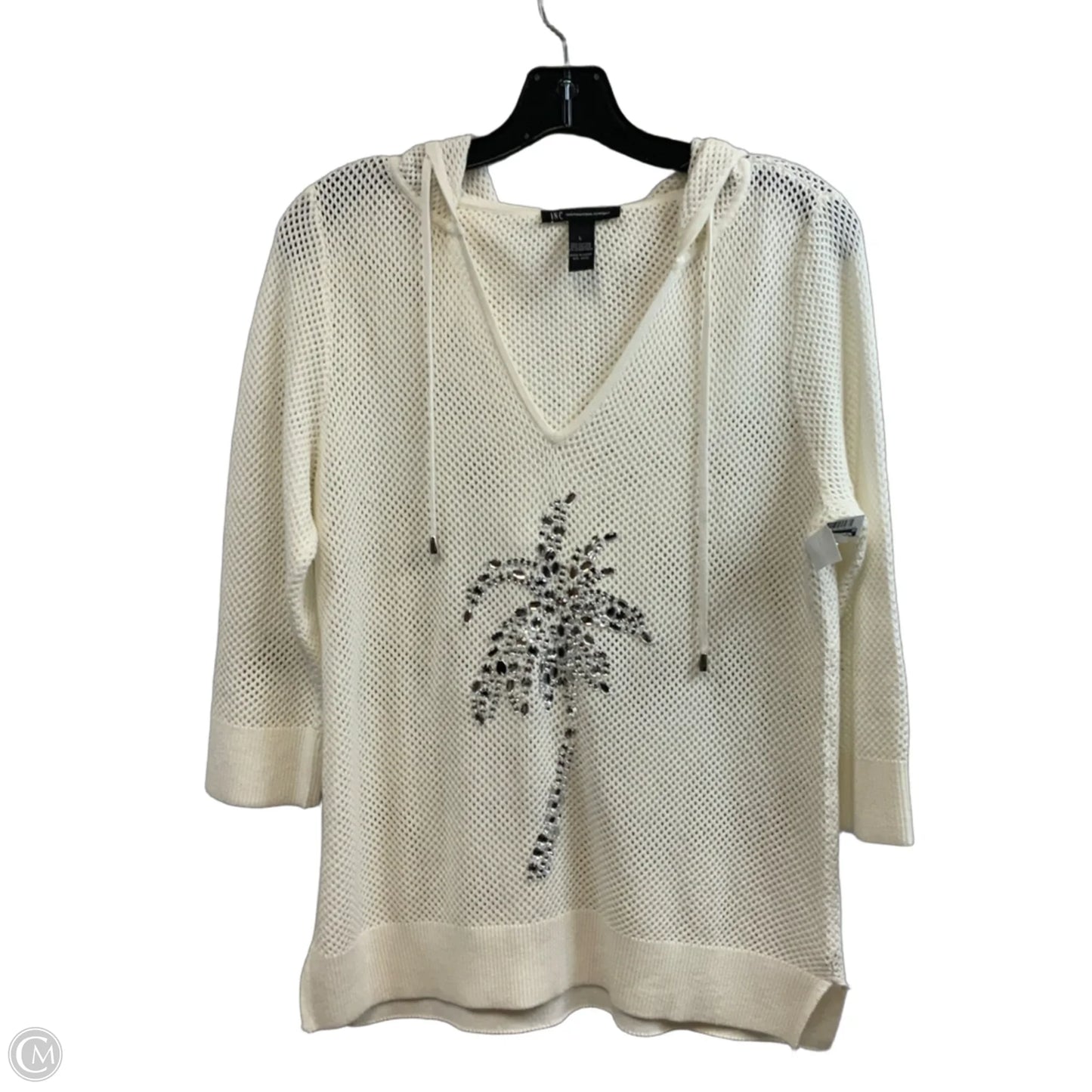 Top Long Sleeve By Inc In Cream, Size: L