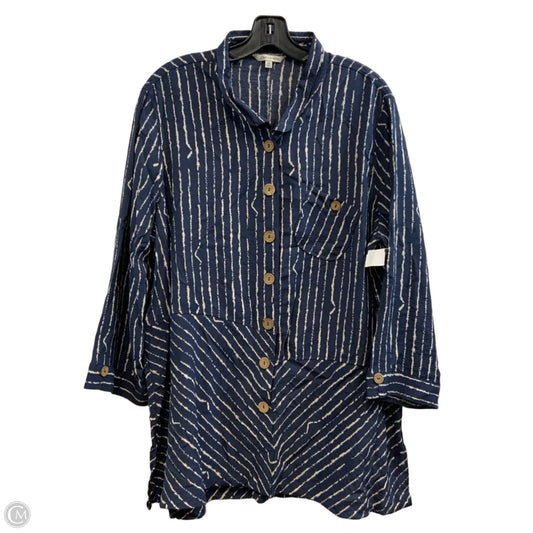Blouse Long Sleeve By John Mark In Blue, Size: 1x