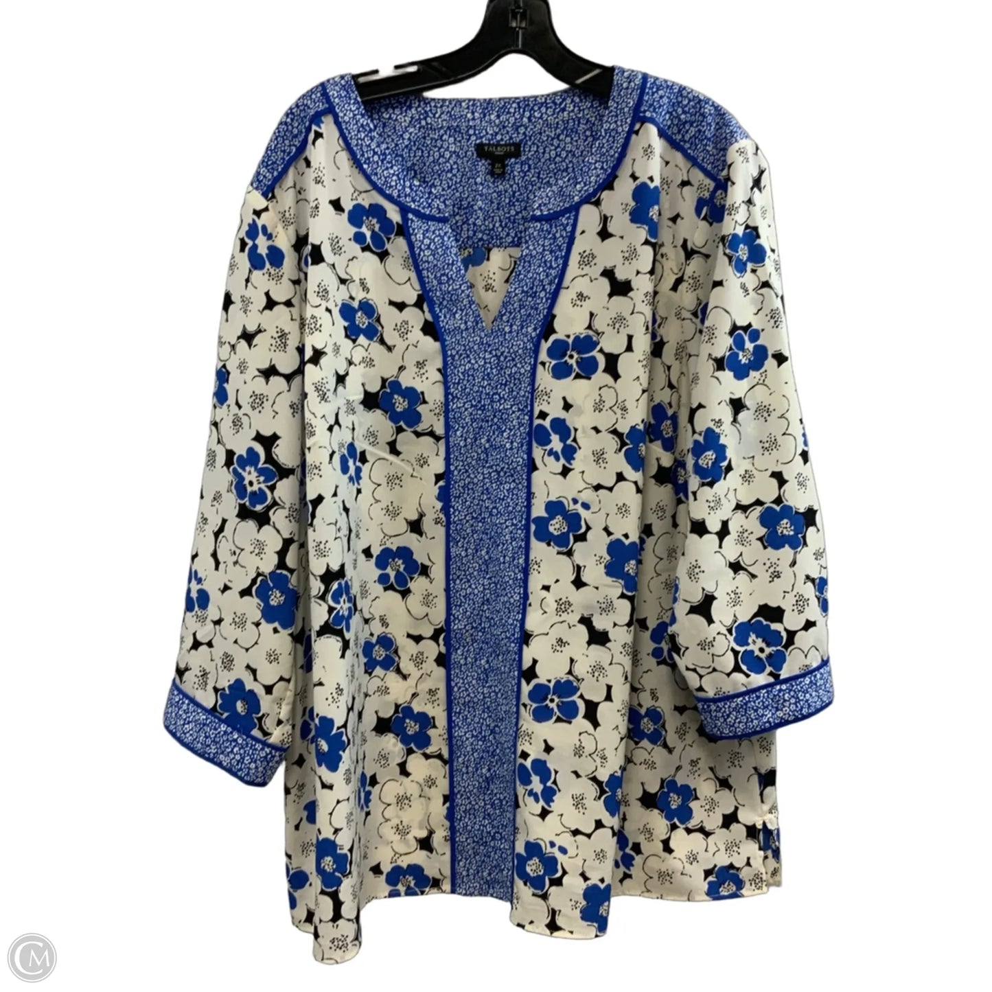 Top 3/4 Sleeve By Talbots In Blue & White, Size: 2x