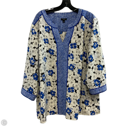 Top 3/4 Sleeve By Talbots In Blue & White, Size: 2x