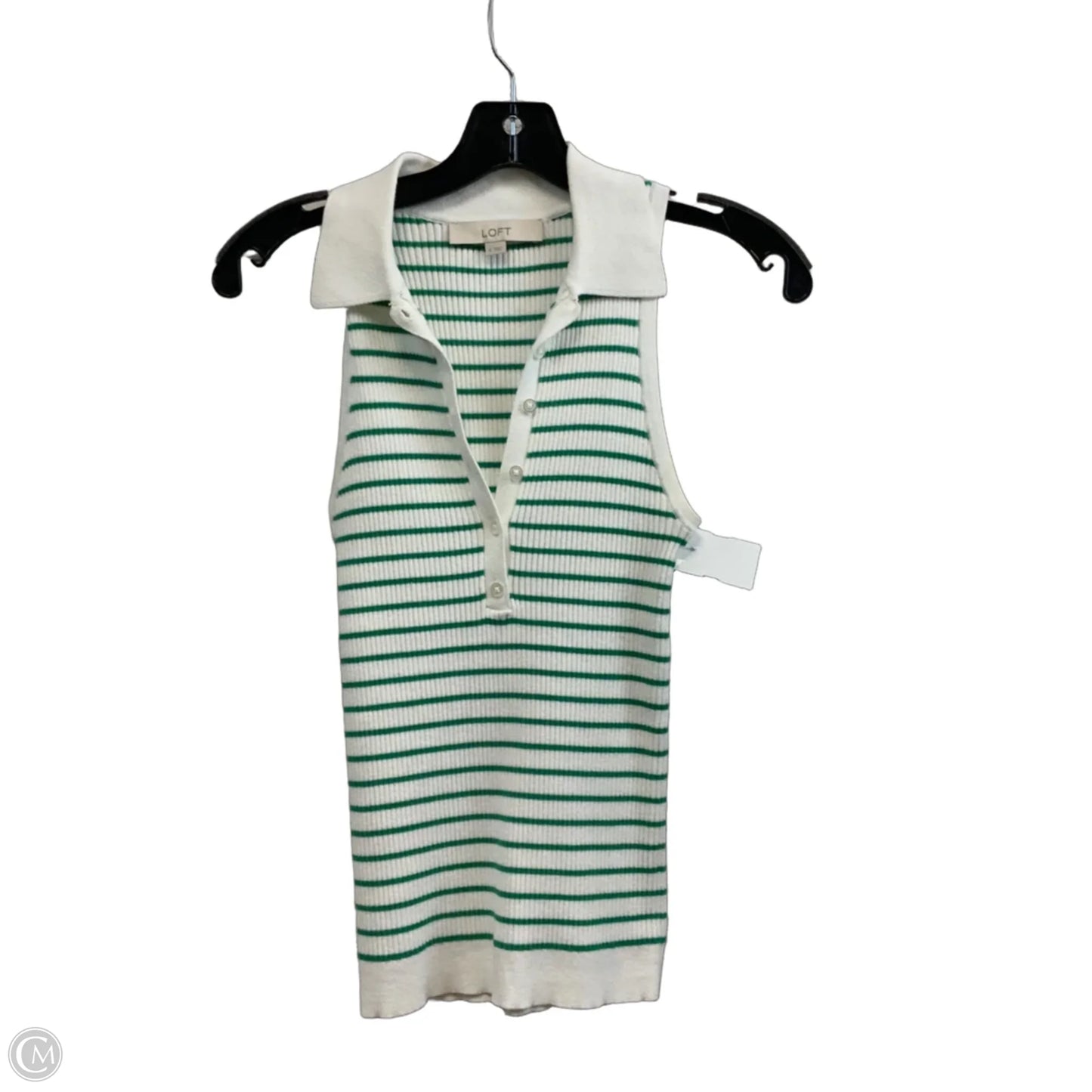 Top Sleeveless By Loft In Green & White, Size: S