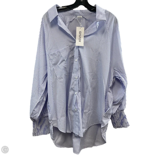 Blouse Long Sleeve By ASVIVID In Blue & White, Size: 2x
