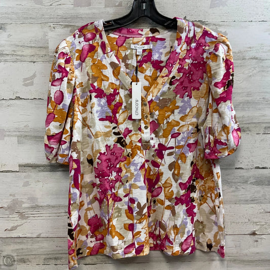 Top Short Sleeve By Chicos In Pink & Tan, Size: Xl