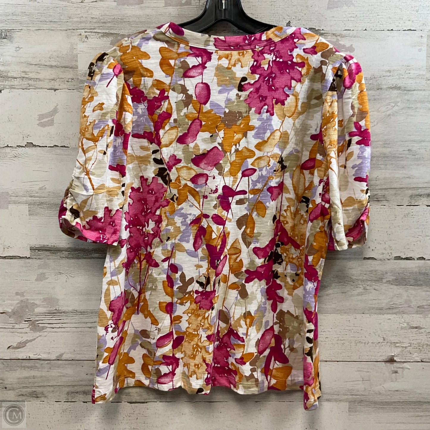 Top Short Sleeve By Chicos In Pink & Tan, Size: Xl