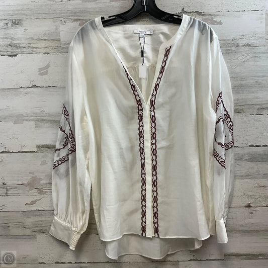 Blouse Long Sleeve By Chicos In Cream & Red, Size: Xl