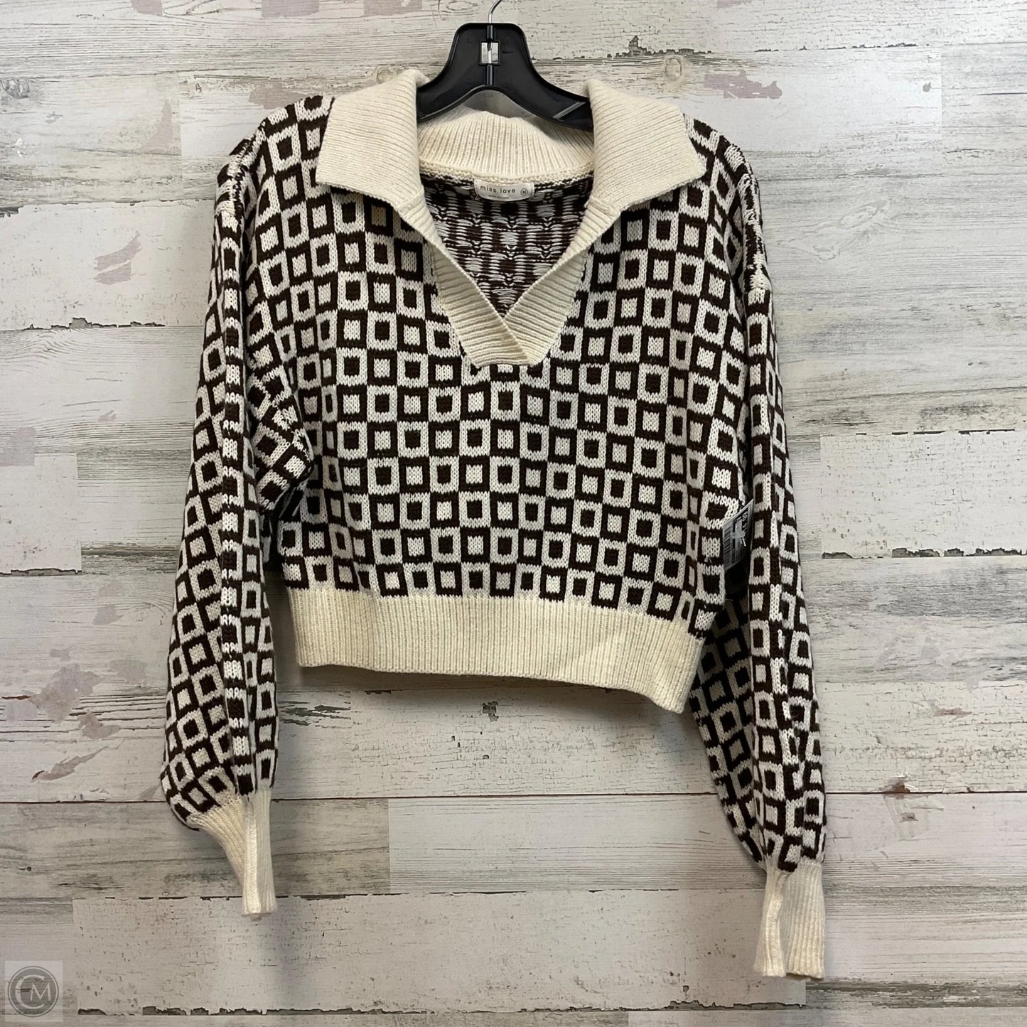 Sweater By Miss Love In Brown & Cream, Size: M