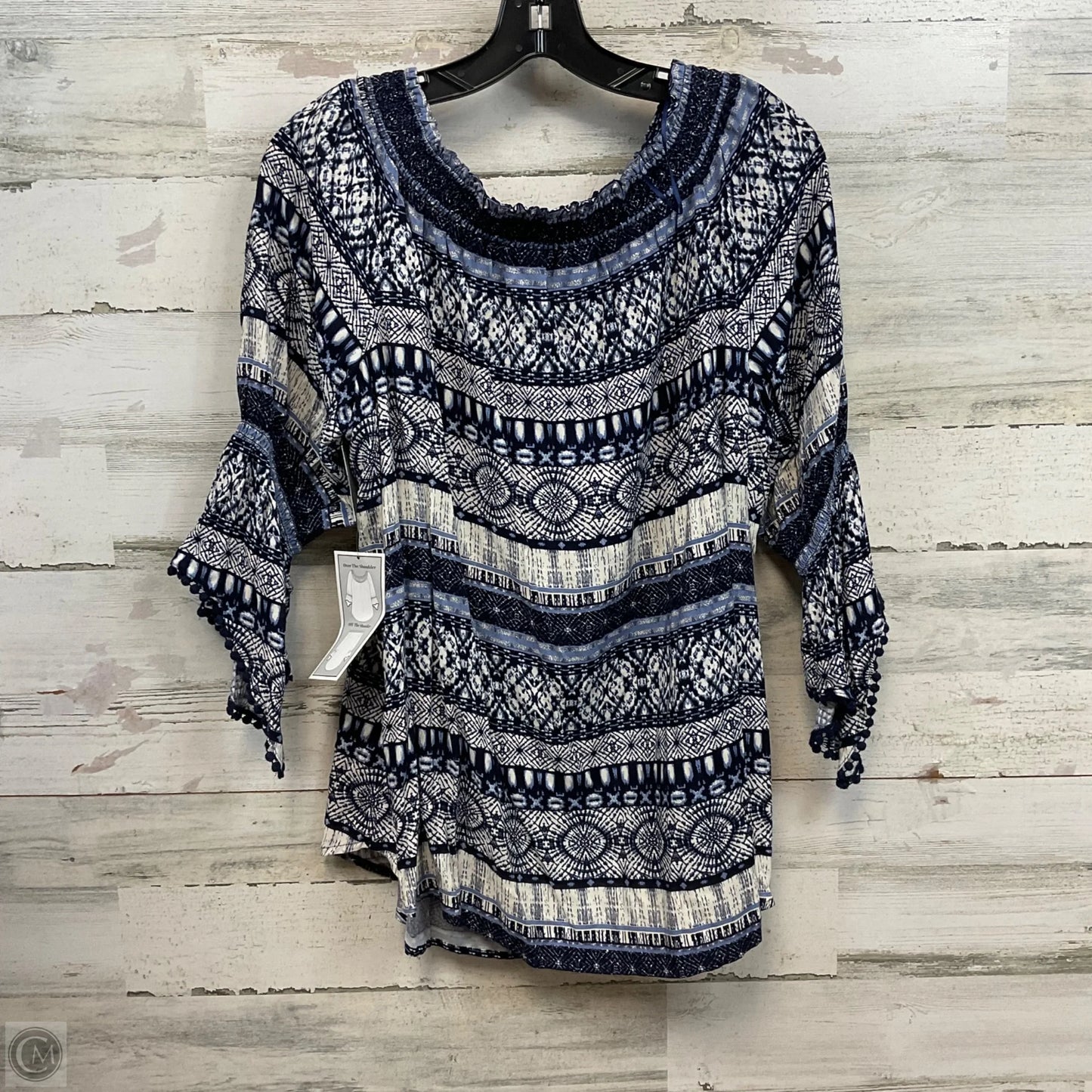 Top 3/4 Sleeve By Westport In Blue & White, Size: 2x