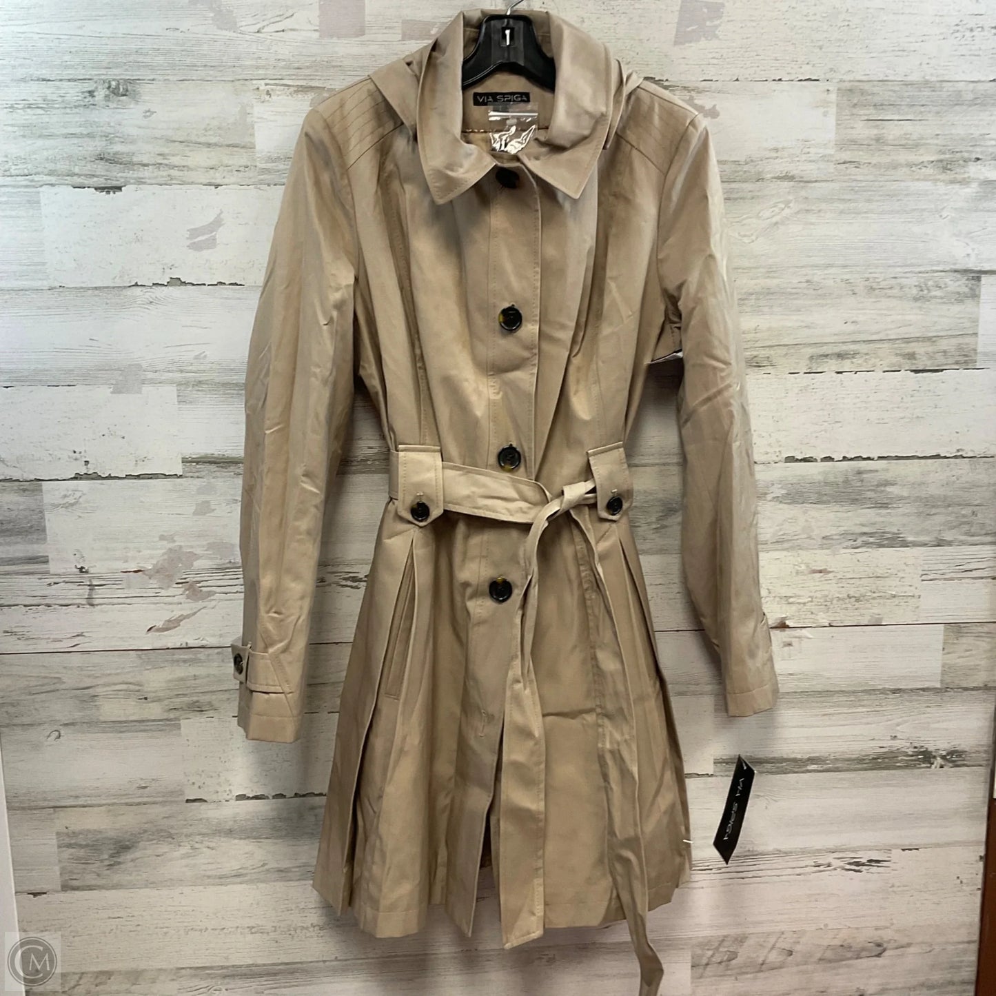Coat Trench Coat By Via Spiga In Tan, Size: L