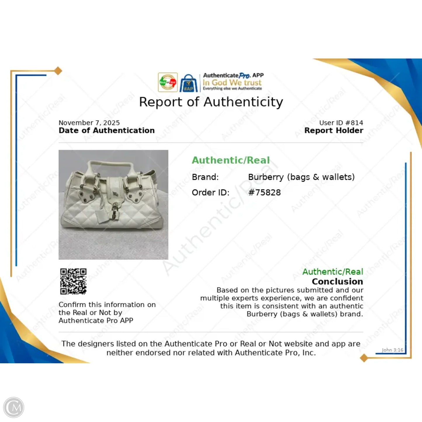 Handbag Luxury Designer By Burberry, Size: Large