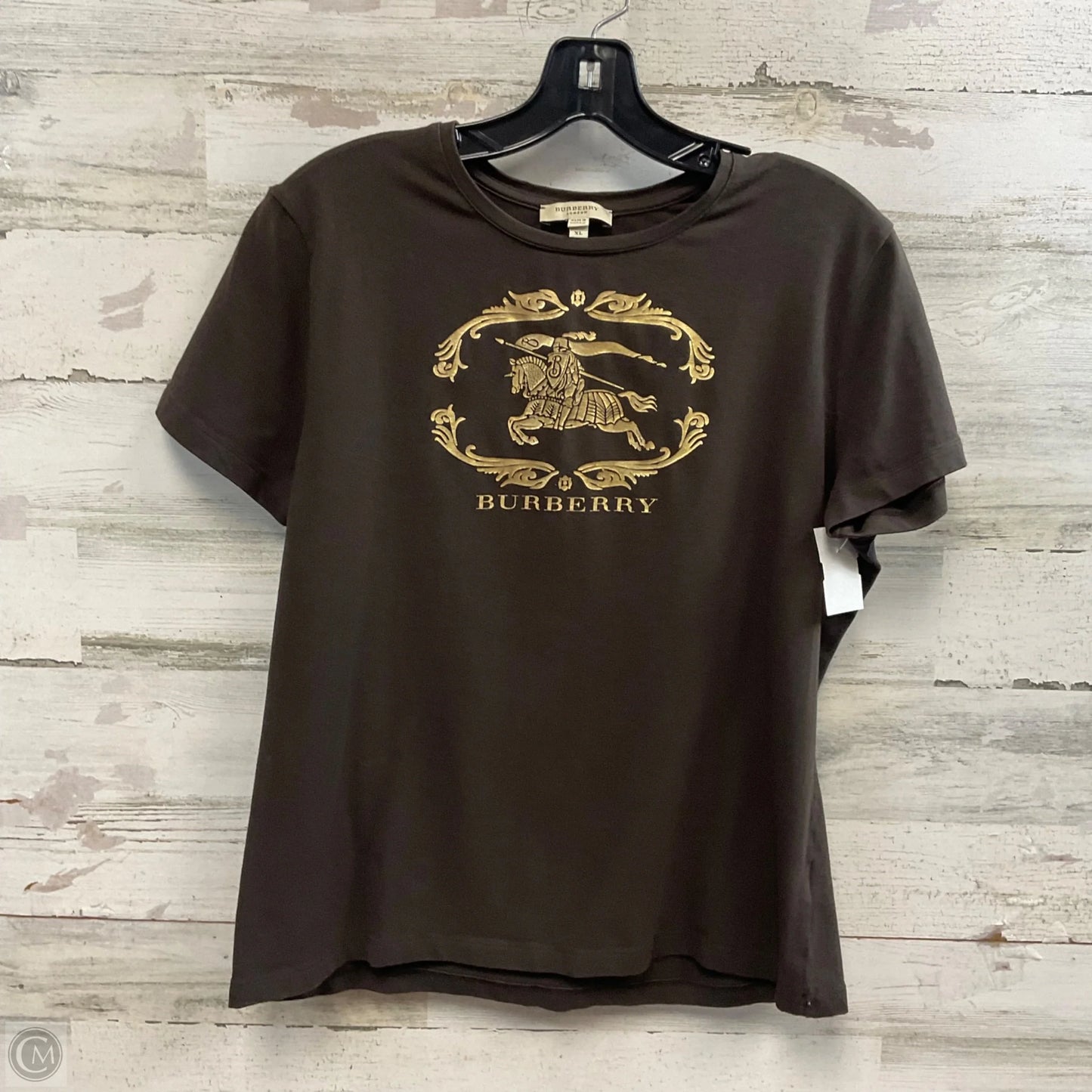 Top Short Sleeve Luxury Designer By Burberry In Brown, Size: Xl
