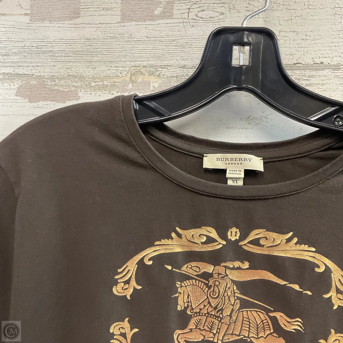 Top Short Sleeve Luxury Designer By Burberry In Brown, Size: Xl