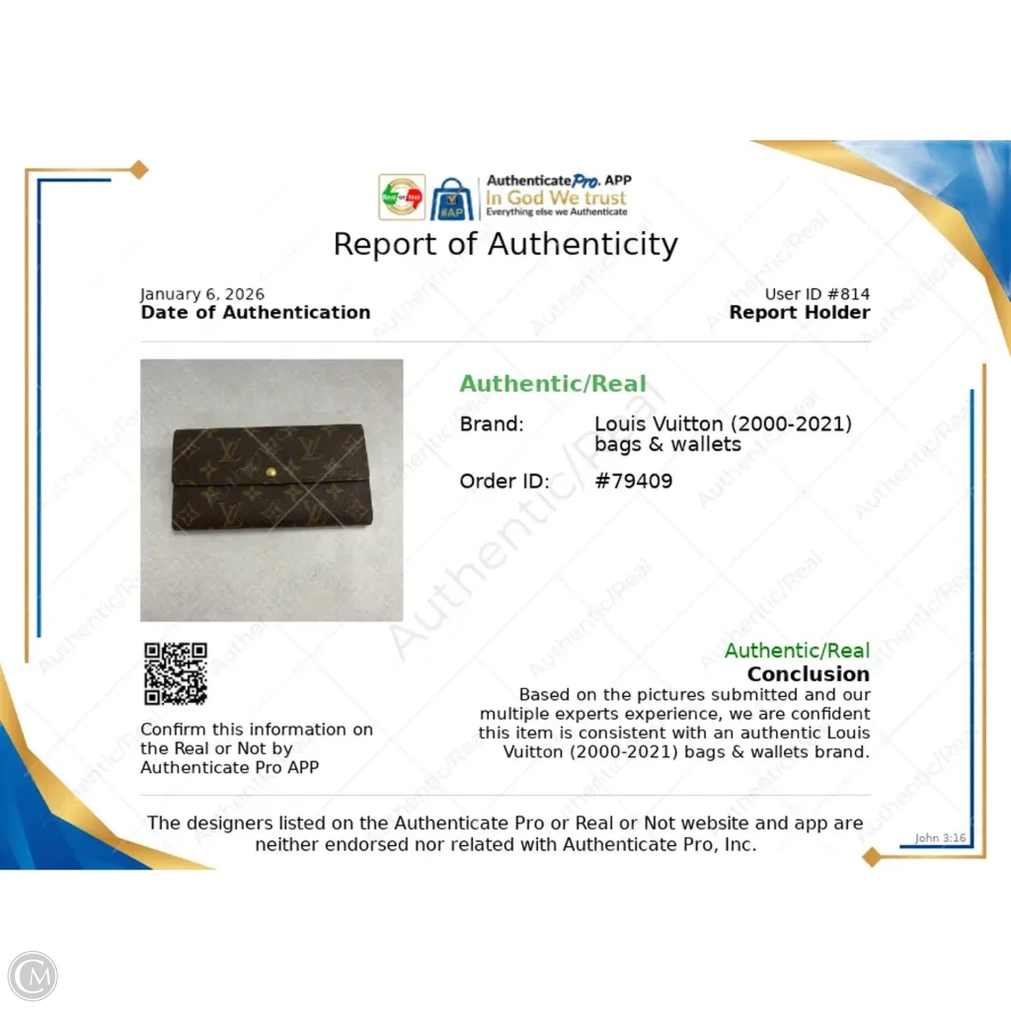 Wallet Luxury Designer By Louis Vuitton, Size: Large