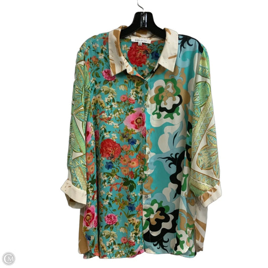 Blouse 3/4 Sleeve By Rose And Olive In Blue & Cream, Size: 1x