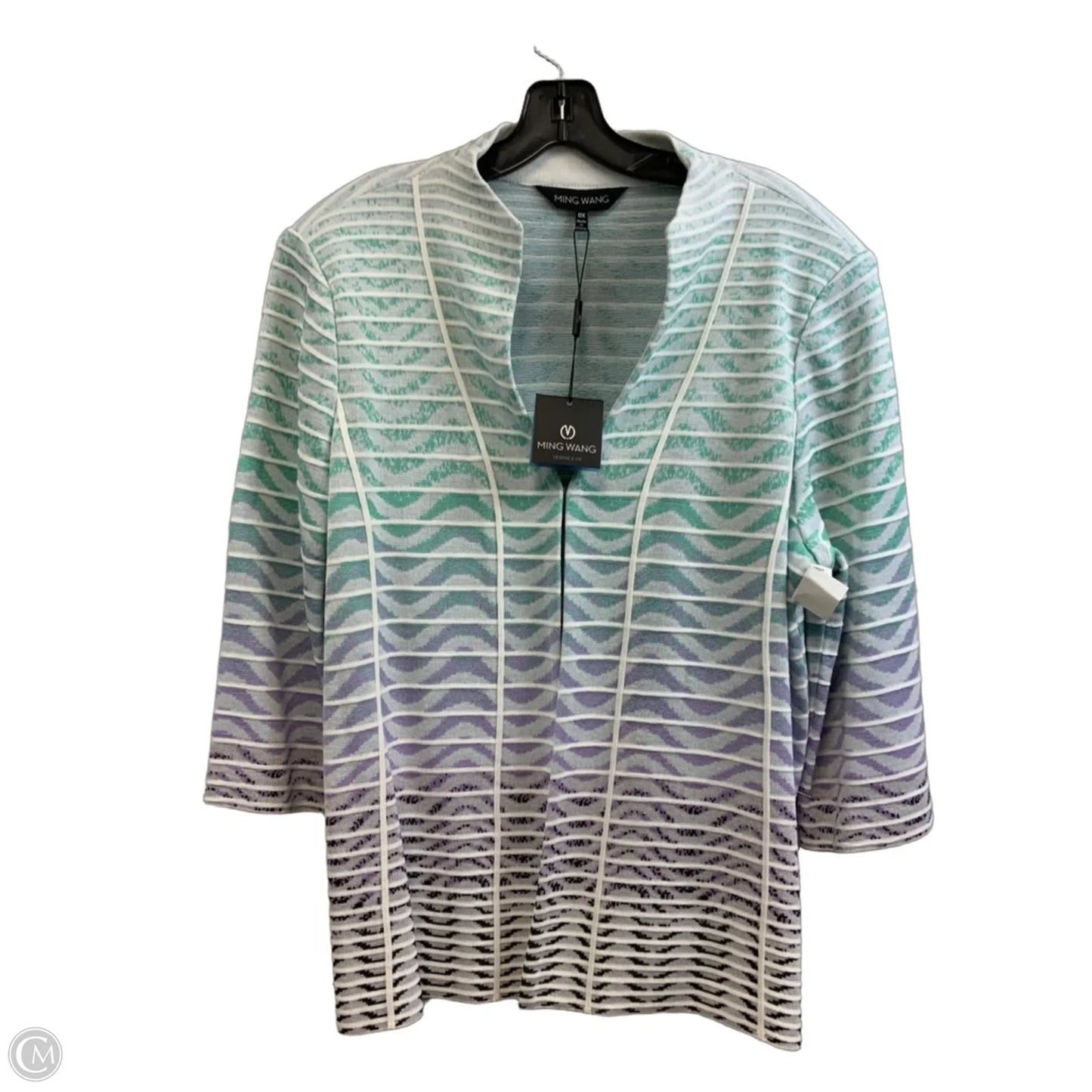 Cardigan By Ming Wang In Green & White, Size: Xxl