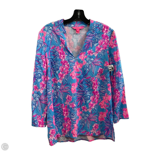 Blouse Long Sleeve By Lilly Pulitzer In Blue & Pink, Size: S