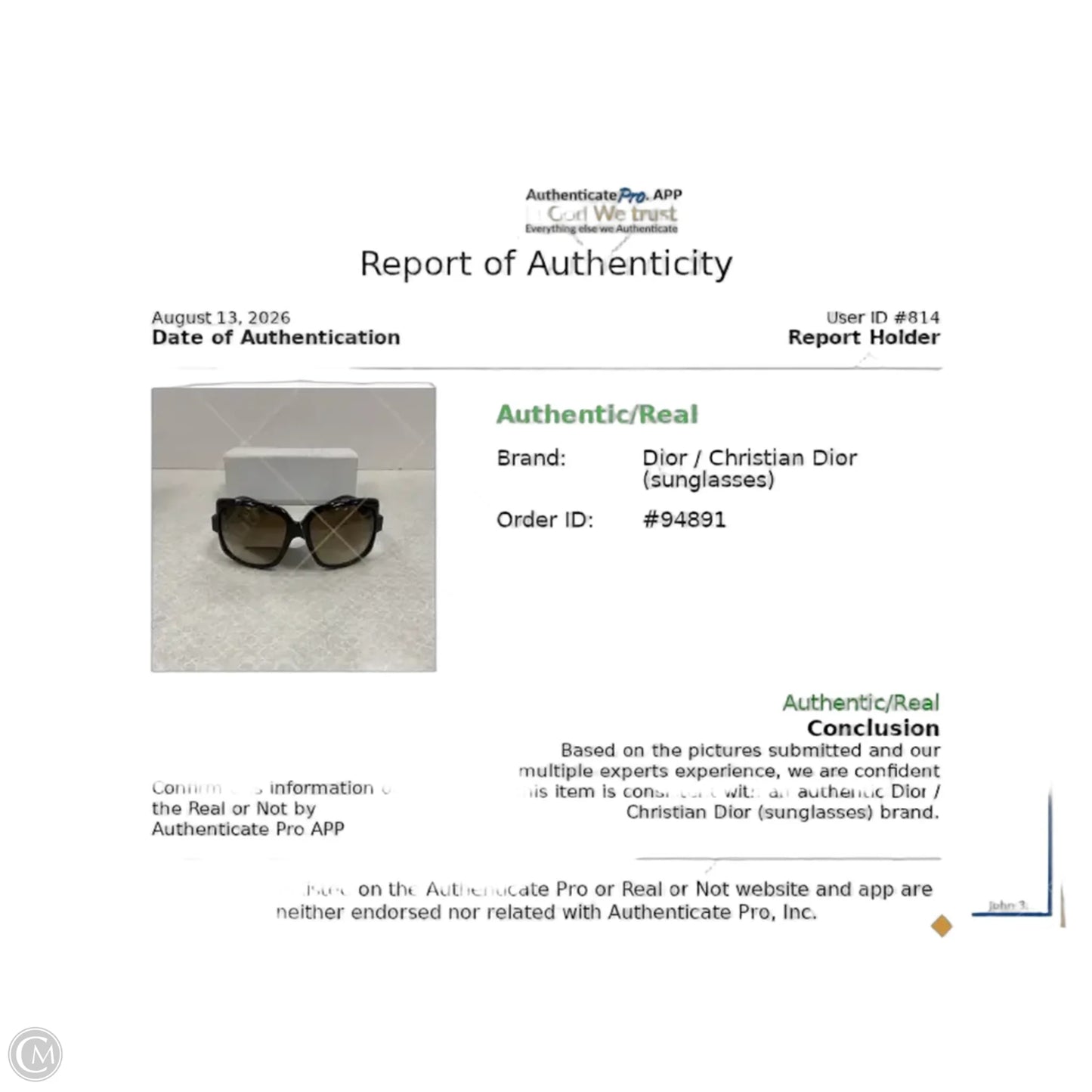 Sunglasses Luxury Designer By Dior
