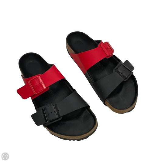 Sandals Flats By Birkenstock In Black & Red, Size: 11
