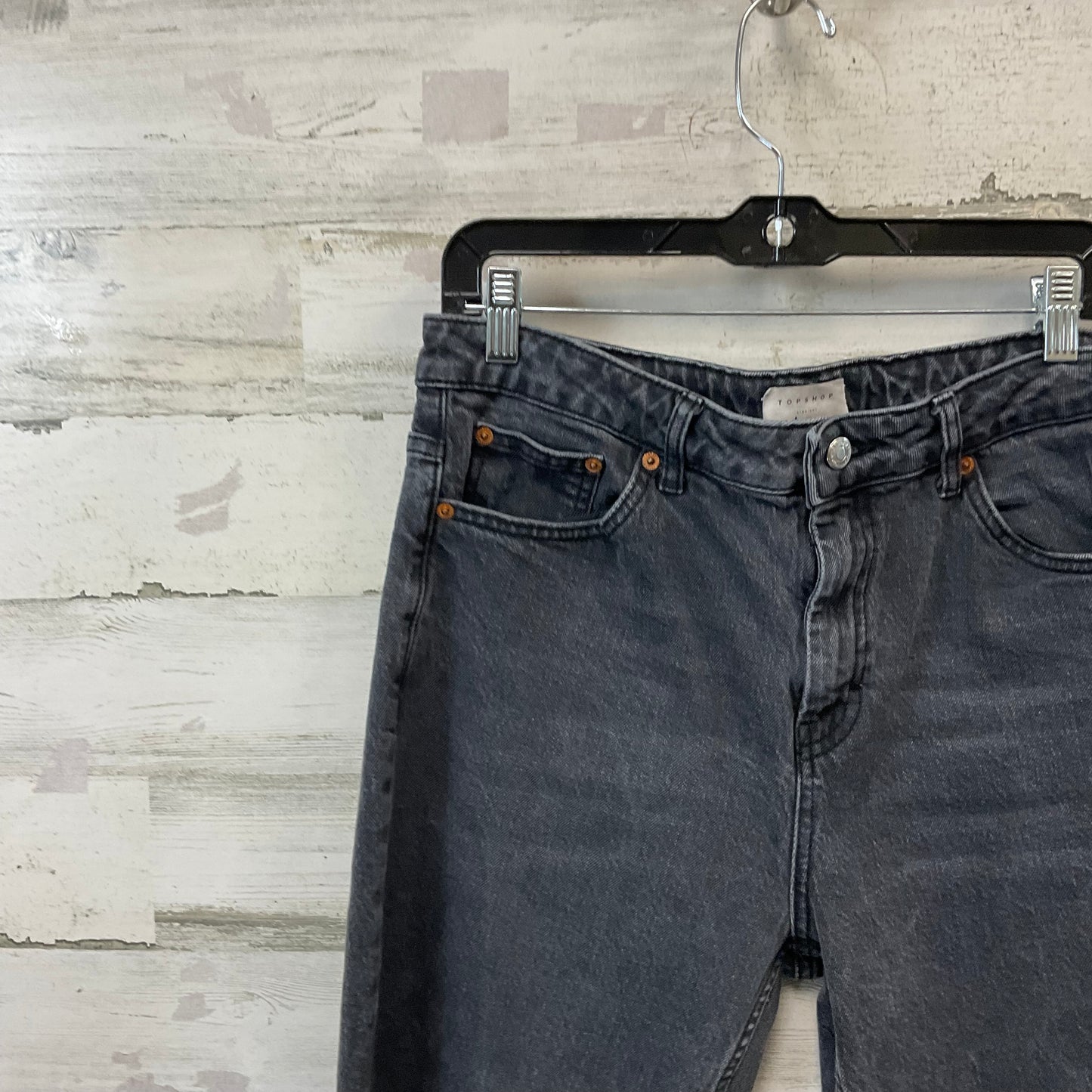 Jeans Straight By Top Shop In Black Denim, Size: 14