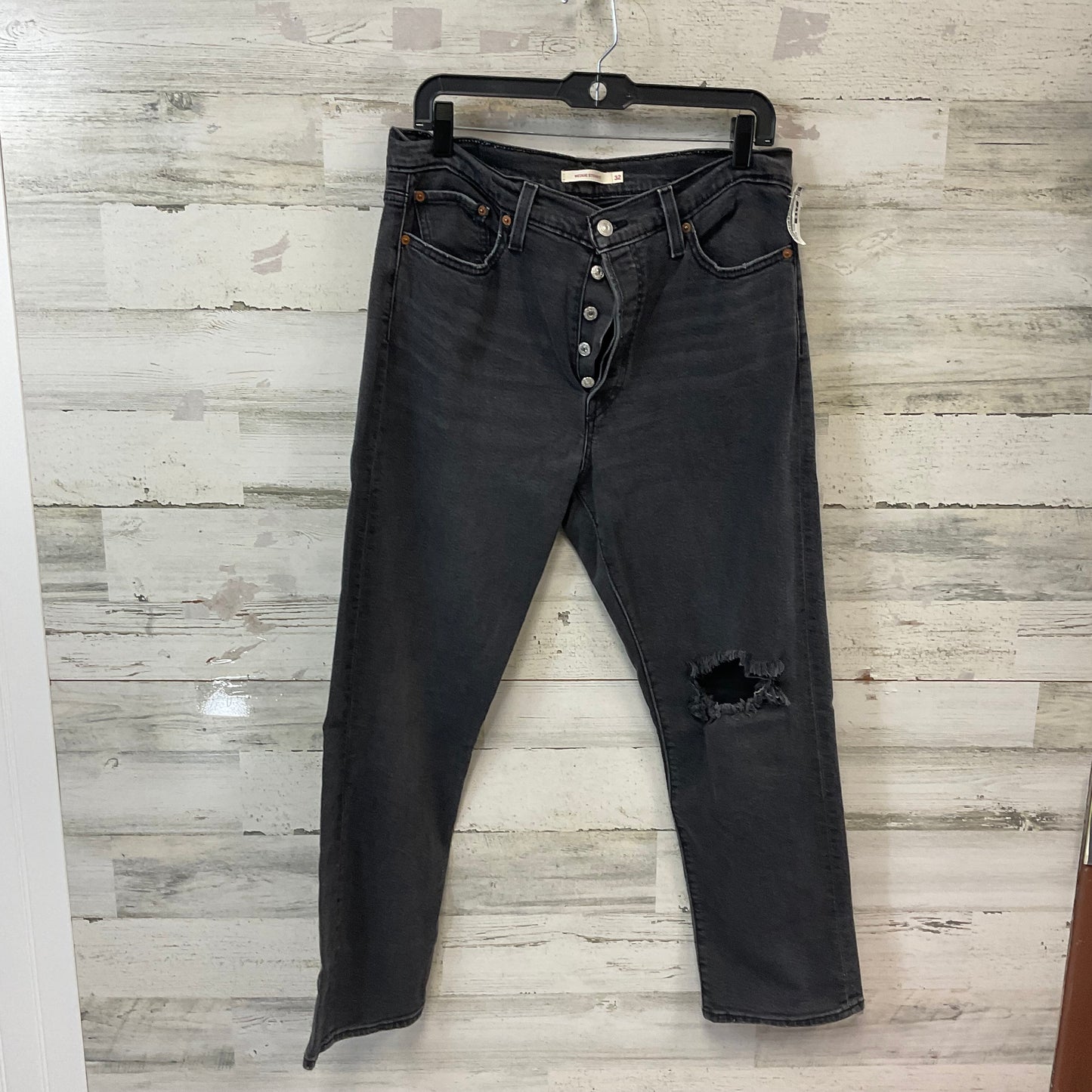 Jeans Straight By Levis In Black Denim, Size: 14