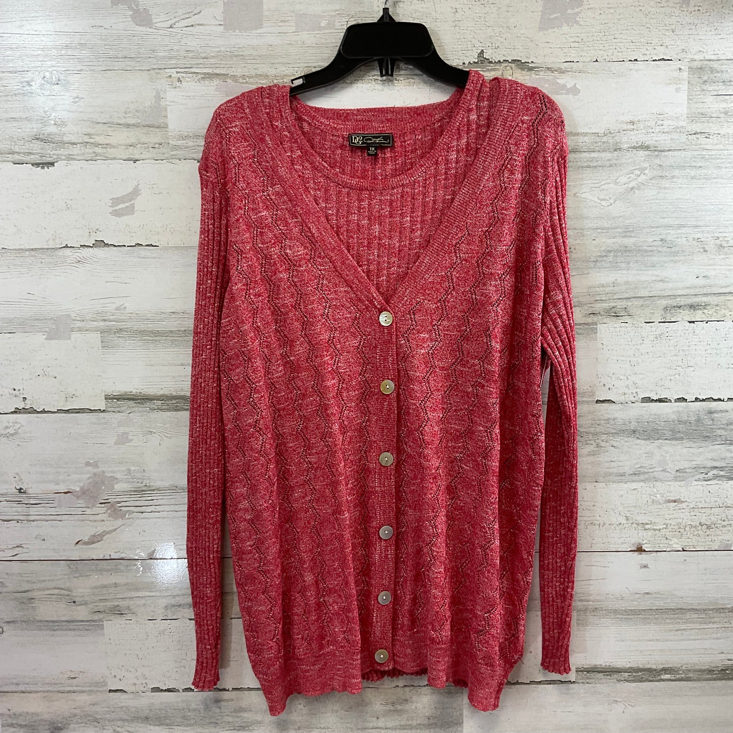 Sweater 2pc By Diane Gilman In Red & White, Size: 1x