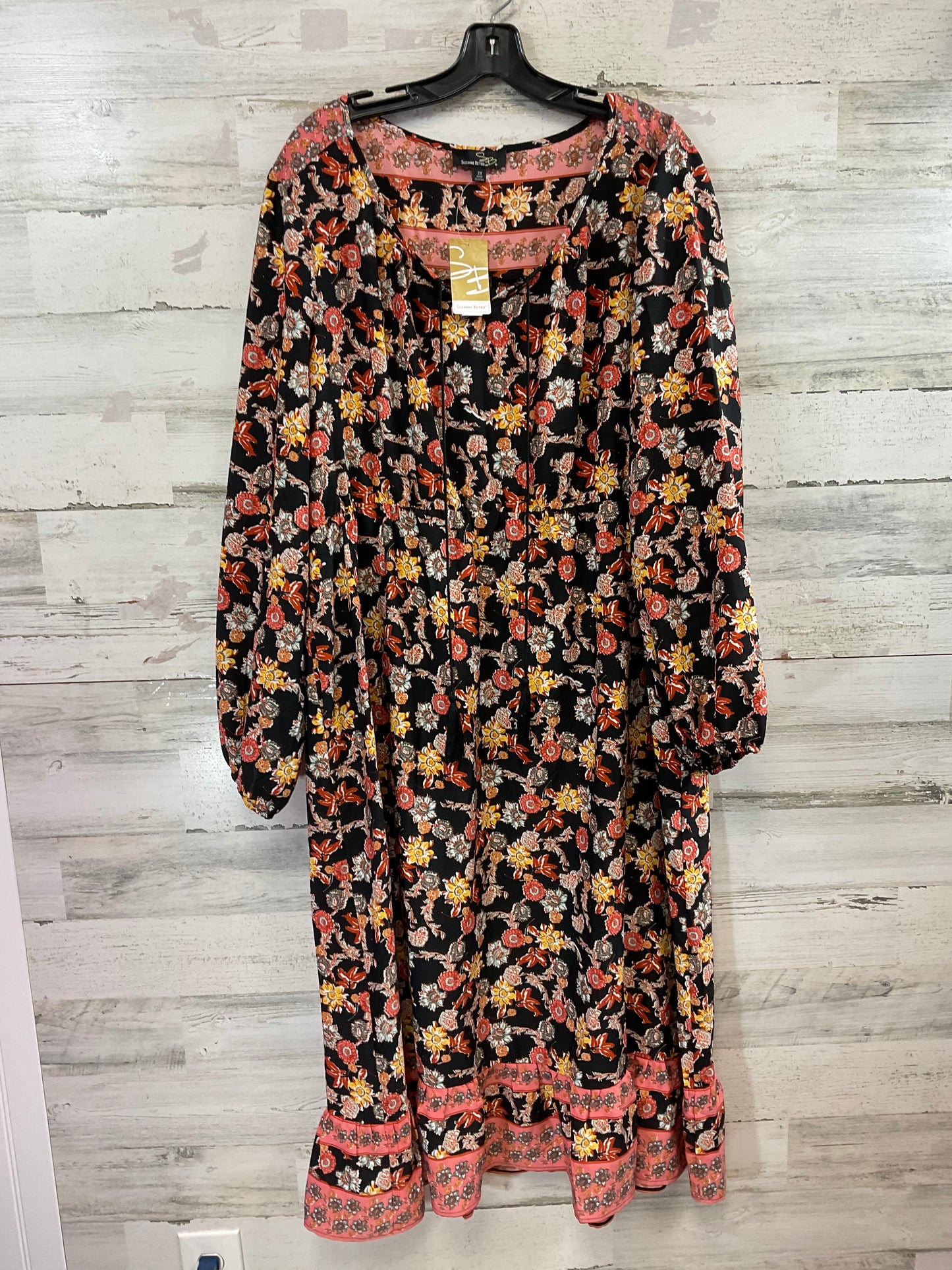 Dress Casual Maxi By Suzanne Betro In Black & Orange, Size: 2x