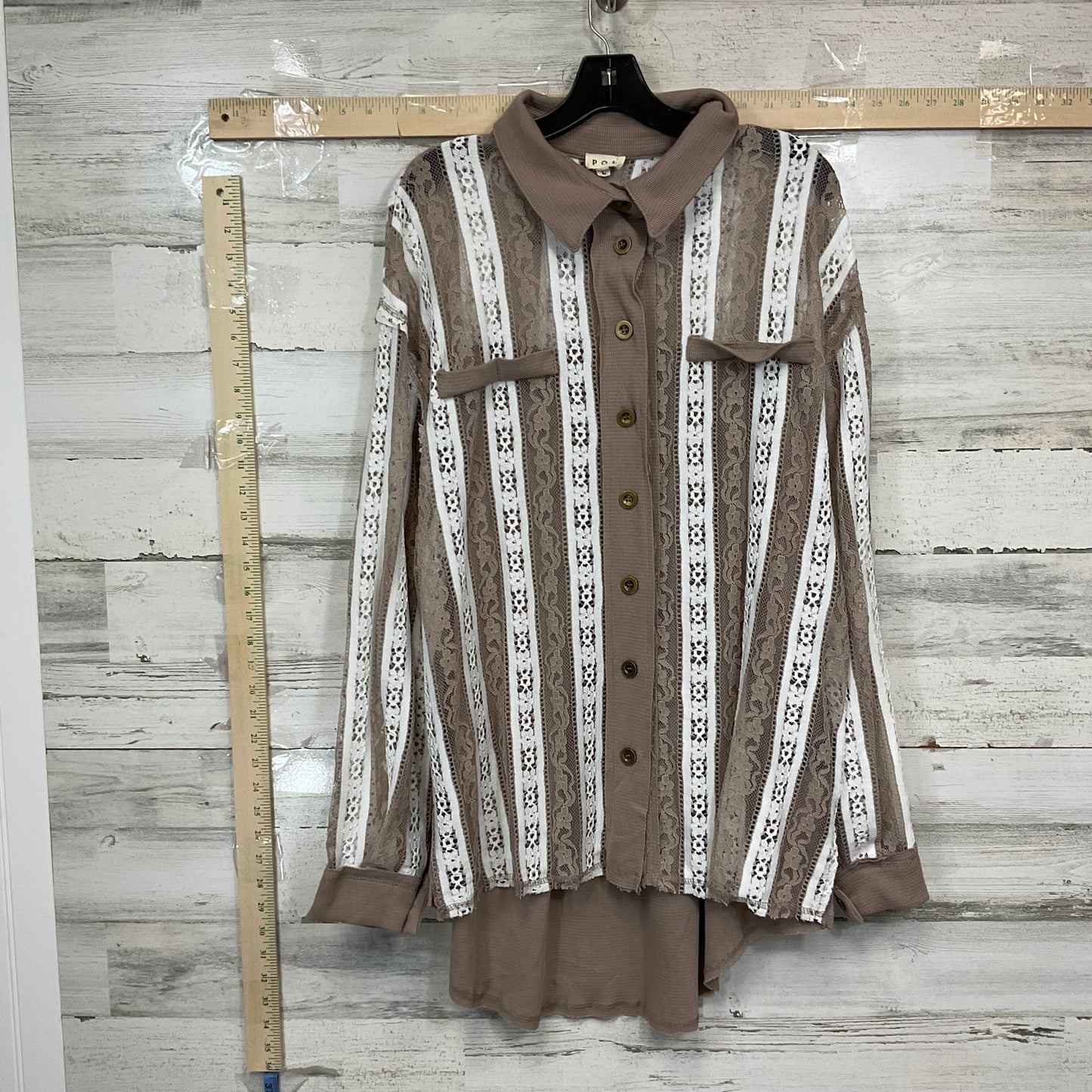 Blouse Long Sleeve By Pol In Taupe, Size: L