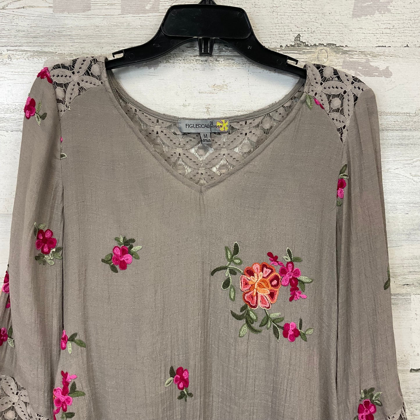 Top 2pc 3/4 Sleeve By Figuero & Flower In Brown, Size: M