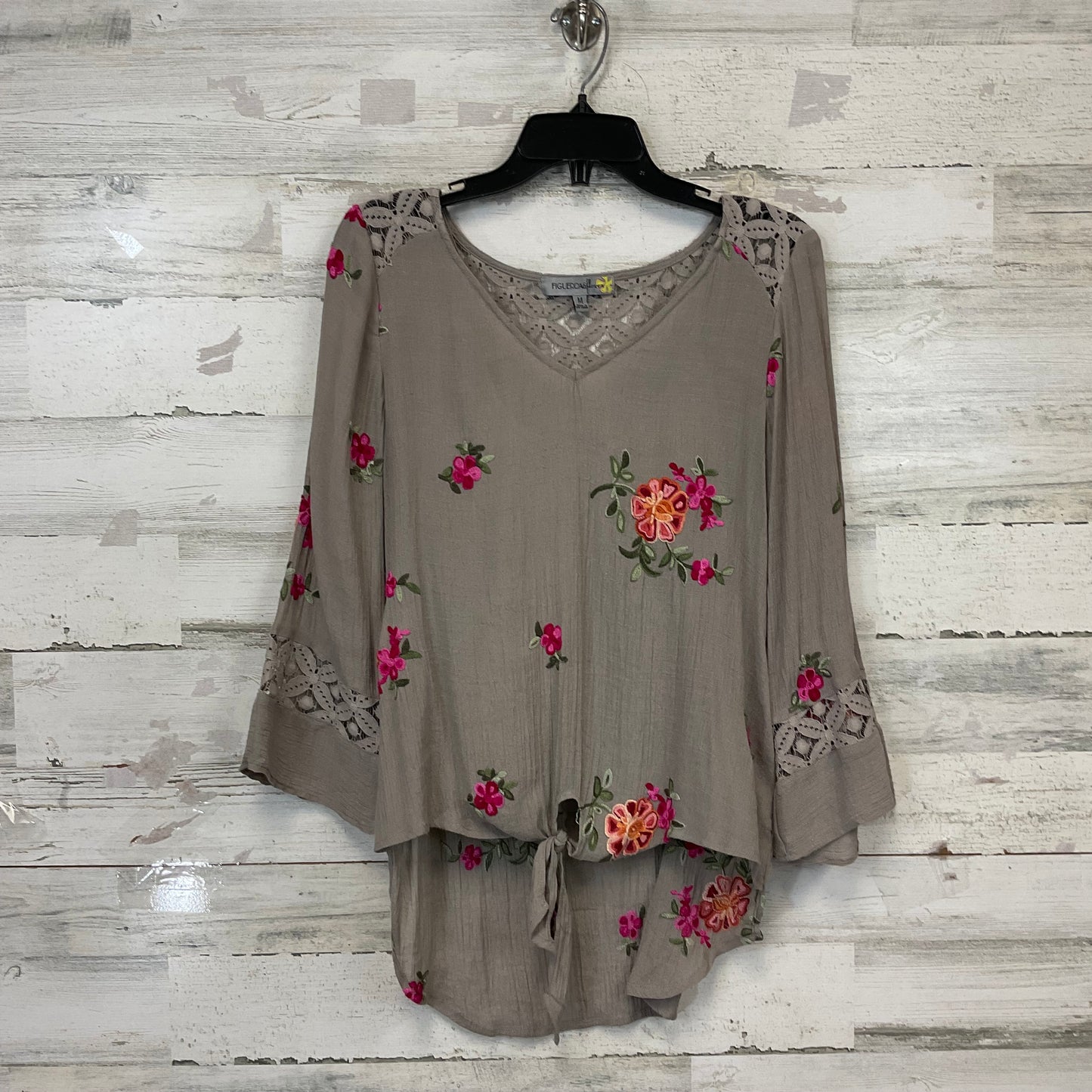 Top 2pc 3/4 Sleeve By Figuero & Flower In Brown, Size: M