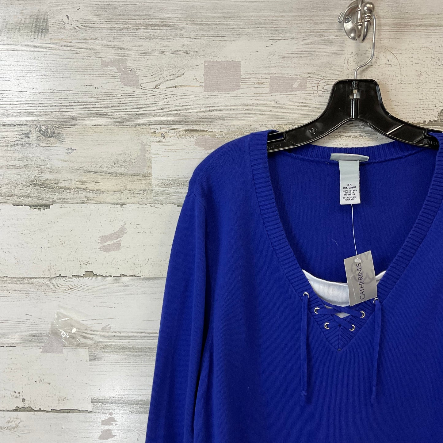 Top Long Sleeve By Catherines In Blue & White, Size: 2x