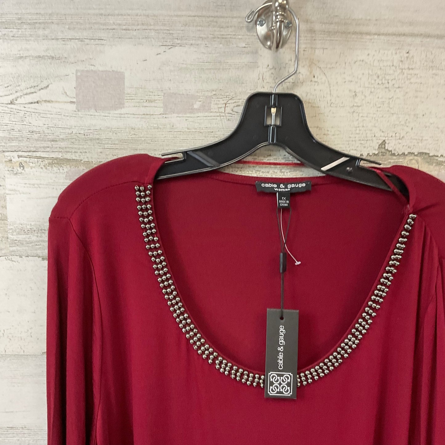 Top 3/4 Sleeve By Cable And Gauge In Red, Size: 1x