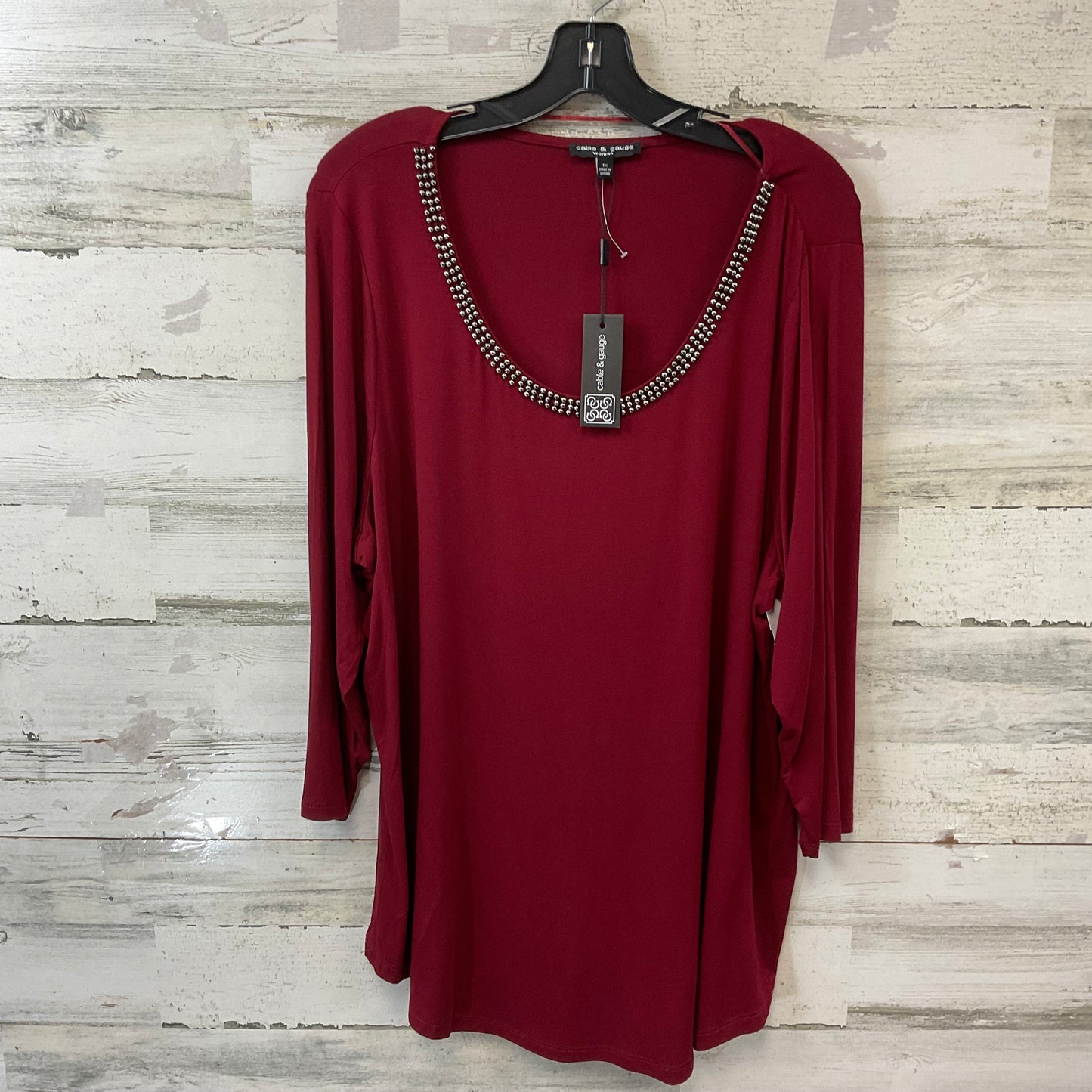 Top 3/4 Sleeve By Cable And Gauge In Red, Size: 1x