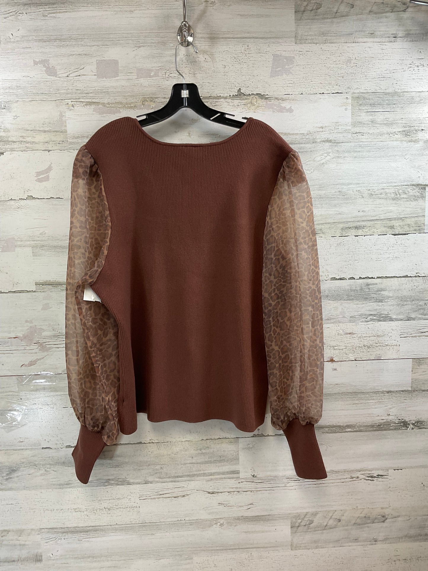 Top Long Sleeve By Dolan Left Coast In Brown, Size: 2x