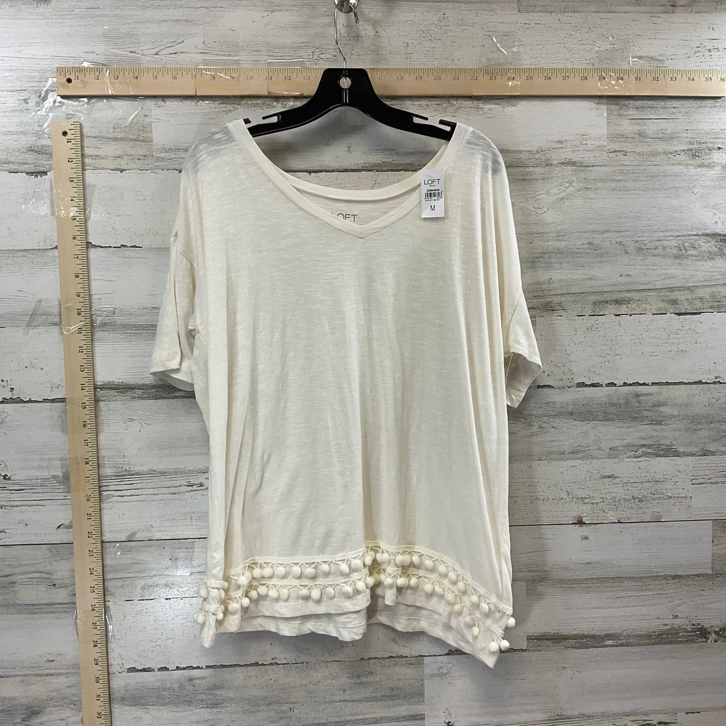 Cream Top Short Sleeve Loft, Size M