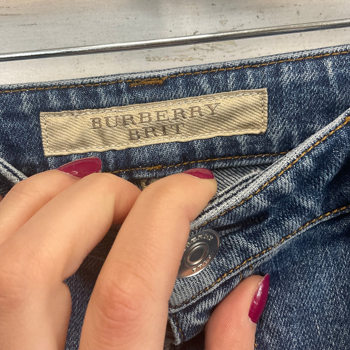 Jeans Luxury Designer By Burberry In Blue Denim, Size:10